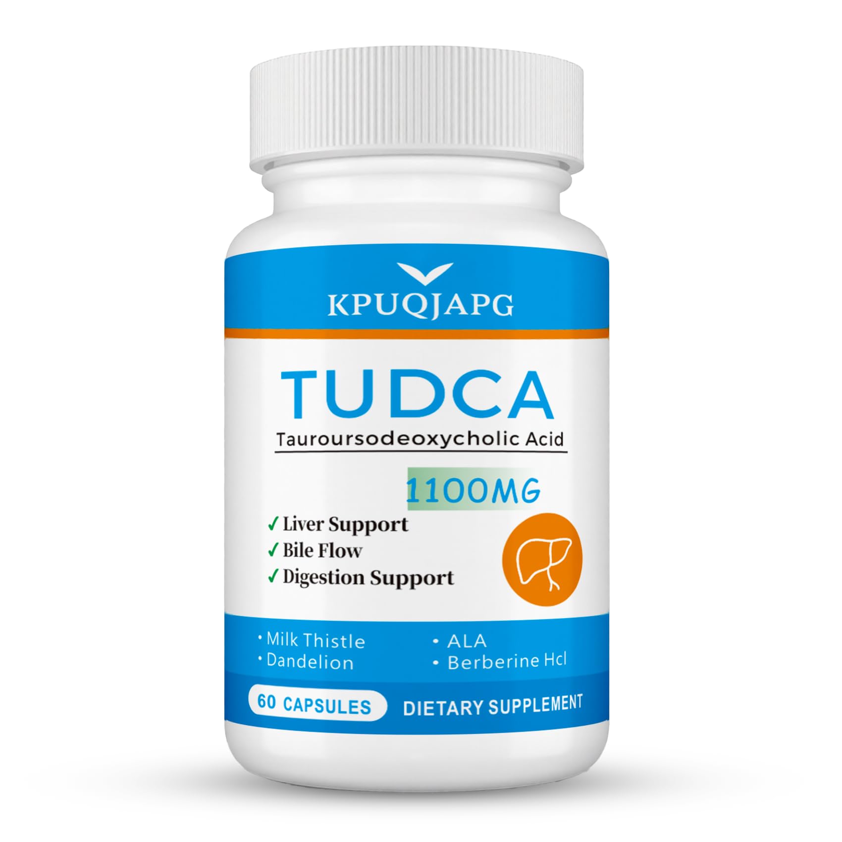 KPUQJAPG TUDCA Supplement 1100mg Liver Detox & Cleanse Capsules, 60 Count
