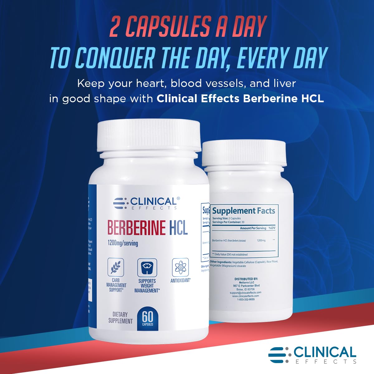 Clinical Effects Berberine HCL - Pure Berberine 1200mg - Liver Support - Vegan Supplement Capsules 180 Count