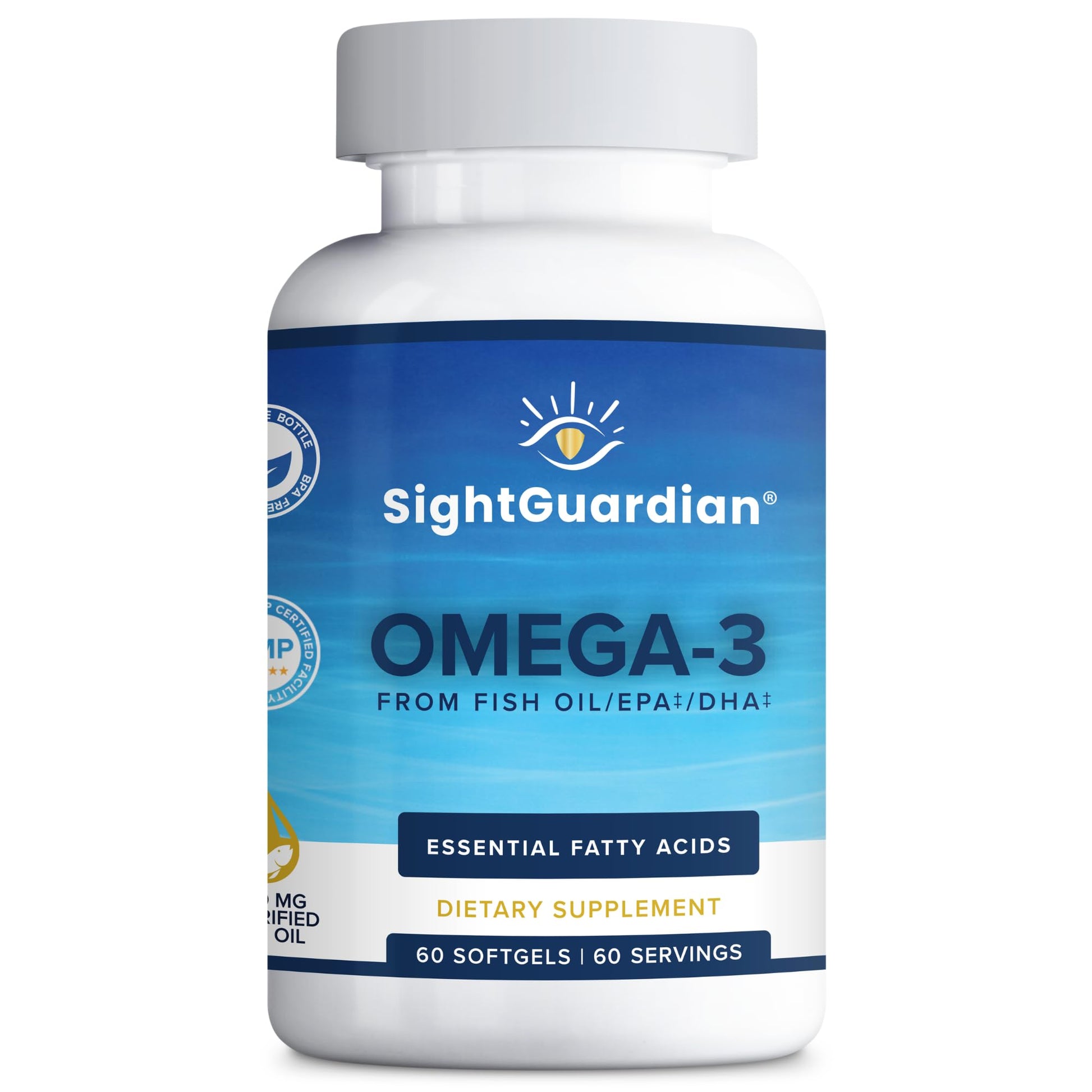 Focus Vision Supplements Sight Guardian Omega-3 with EPA, DHA, 100mg Fish Oil per Serving, Capsules, 60 Count