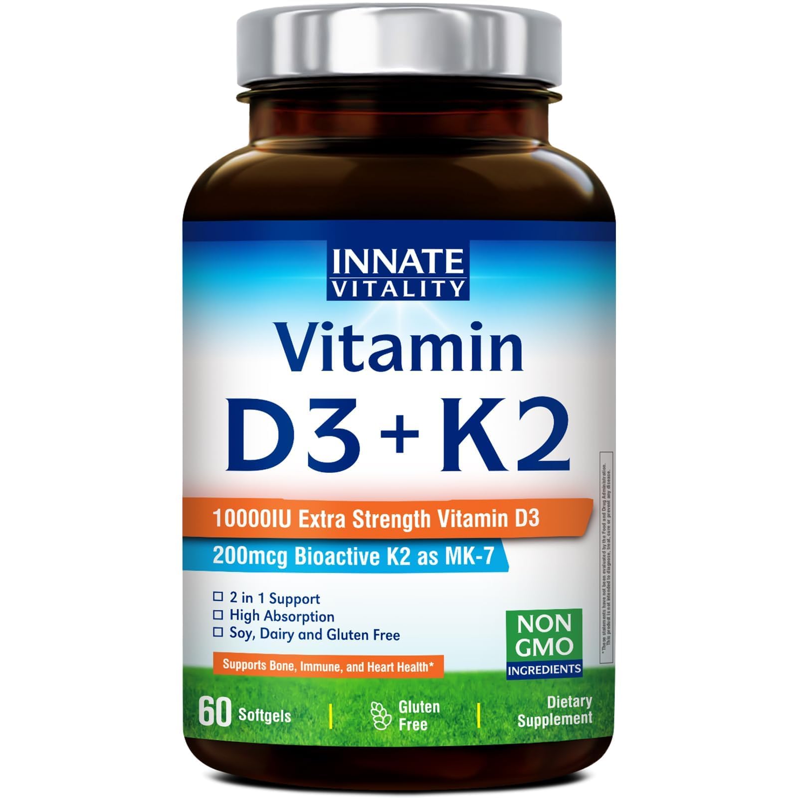 Innate Vitality Vitamin D3 K2 Supplement 60 Softgels