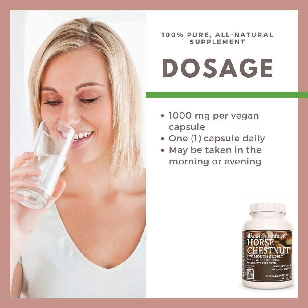 Remedy’s Nutrition Horse Chestnut Extract Aescin 20% - 1,000mg, 60 Vegan Capsules