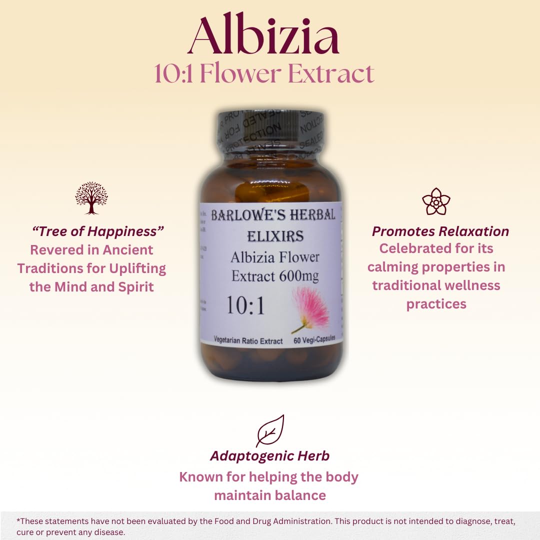 Barlow's Herbal Elixirs Albizia Julibrissin 10:1 Extract 600 mg Albizia Extract 60 Veggie Capsules