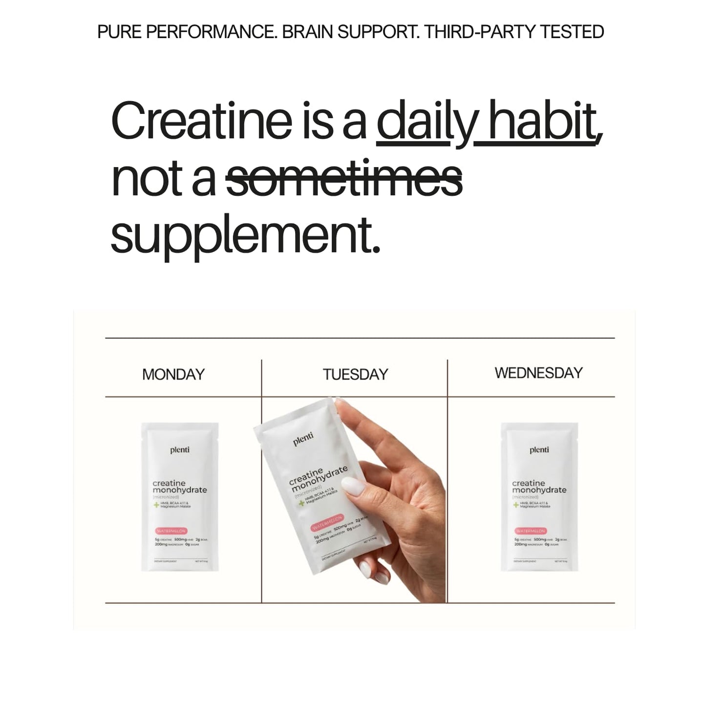 Plenti Watermelon Creatine Monohydrate Powder, 30 Sachets