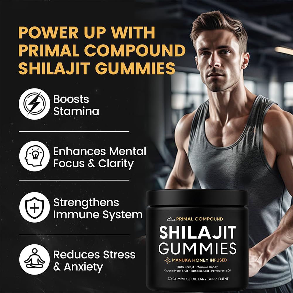 TOGOLIUN Primal Compound Shilajit Gummies for Men with Manuka Honey, Organic Monk Fruit & Fulvic Acid, 30 Gummies