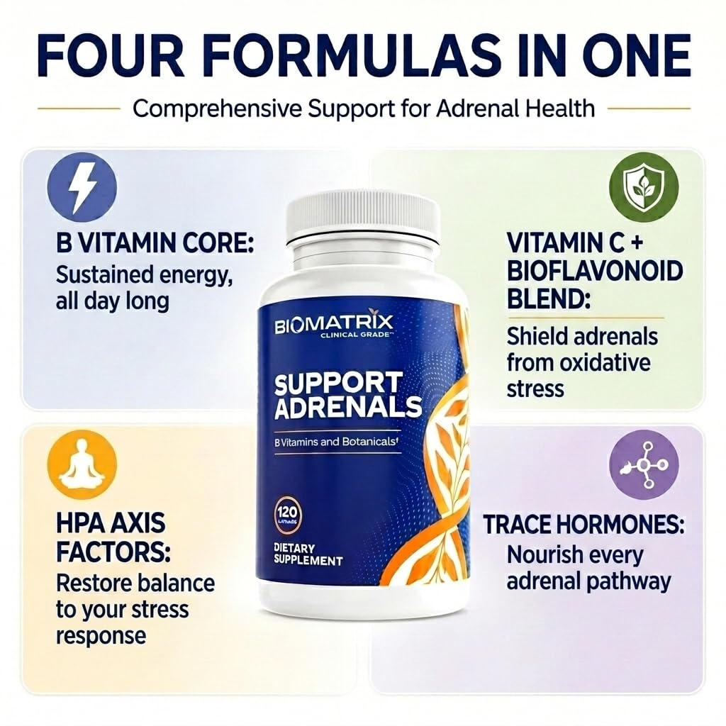 BioMatrix Adrenal Fatigue Supplement Cortisol Manager 5-MTHF B Vitamins Vitamin C Adaptogens Bioflavonoids DHEA Inositol 120 Capsules