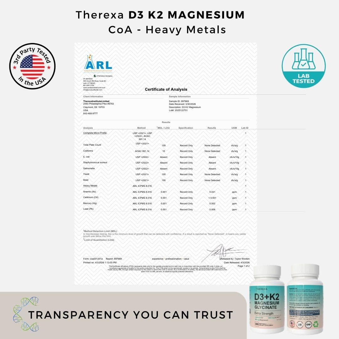 THEREXA Vitamin D3 K2 10000 IU Magnesium Glycinate Softgels 300