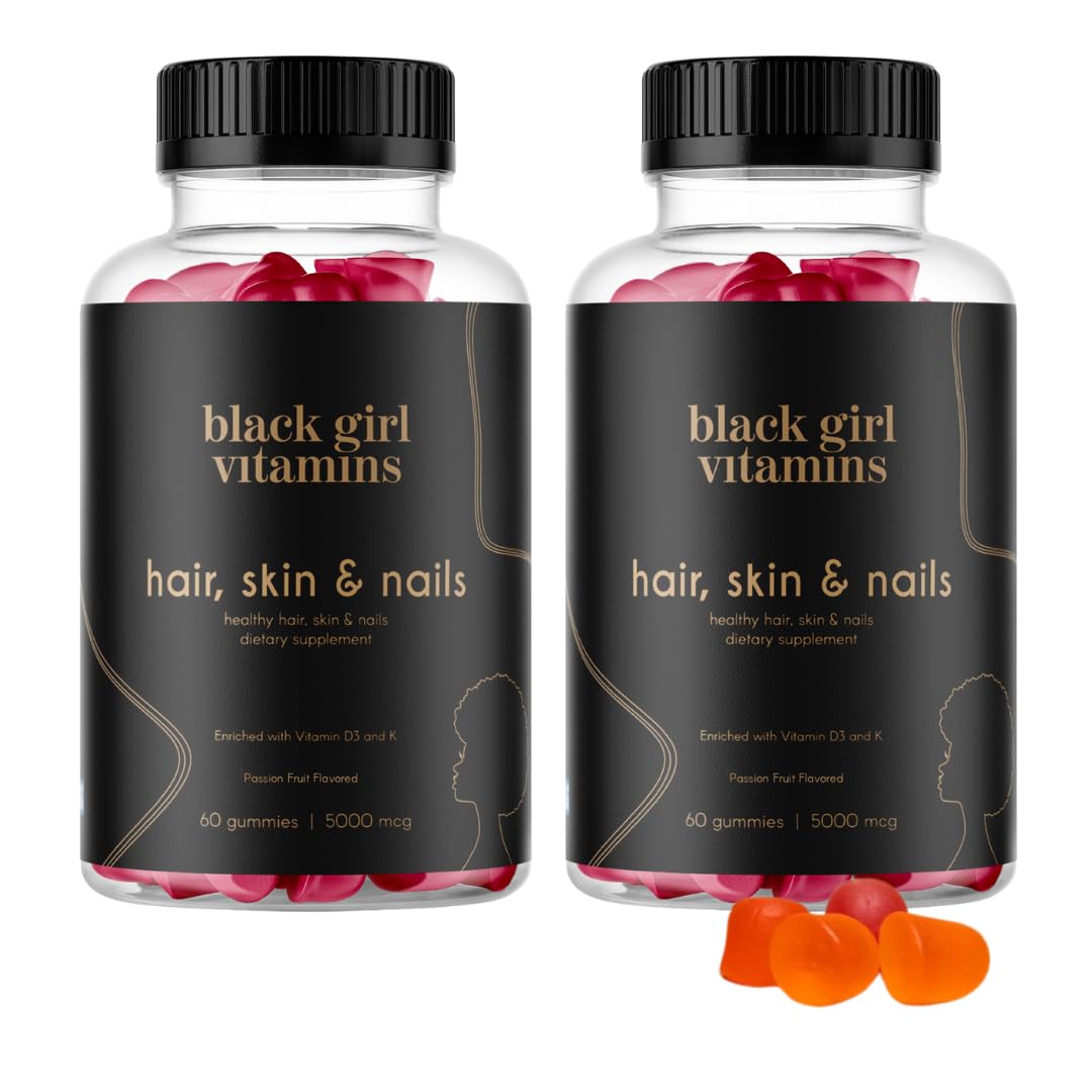 Black Girl Vitamins Hair, Skin, and Nails Gummies with Biotin 6000 mcg, Zinc, Vitamin A, and Vitamin E, Gelatin Free 120 Count