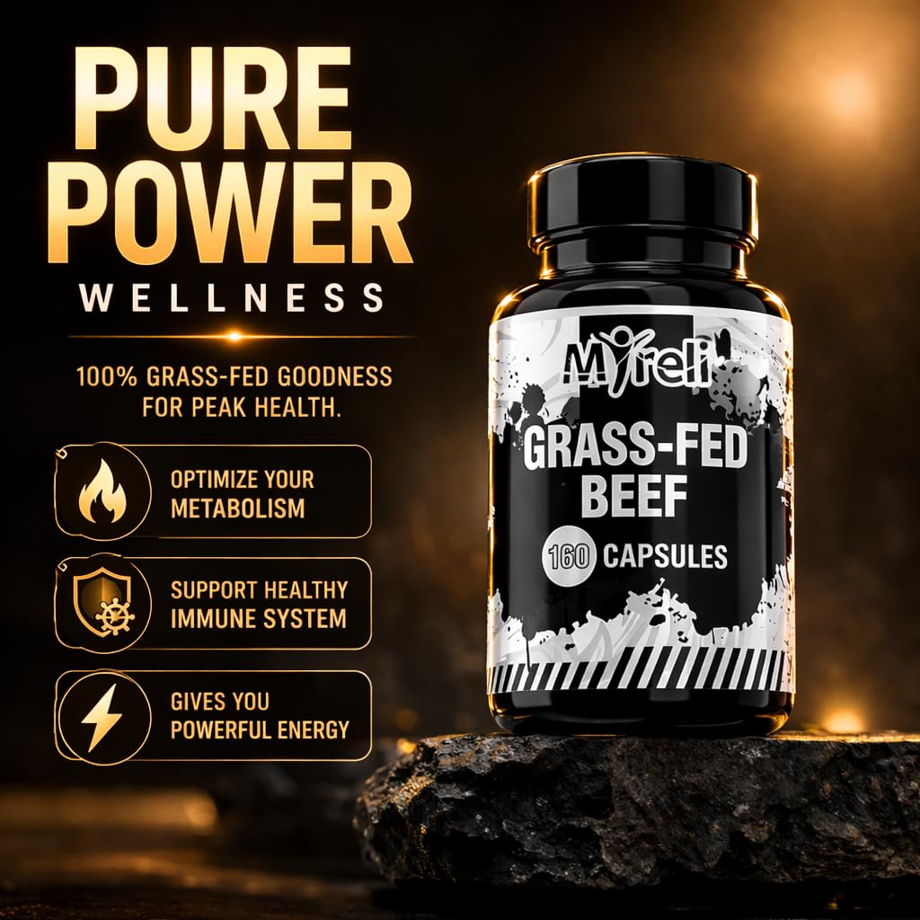MYRELI Grass-Fed Beef Organ Complex – 8 Organs with Liver, Heart, Kidney, Brain, Spleen, Pancreas, Lung & Thymus Plus Collagen – Source of Proteins, Amino Acids & Nutrients – Non-GMO, 160 Capsules