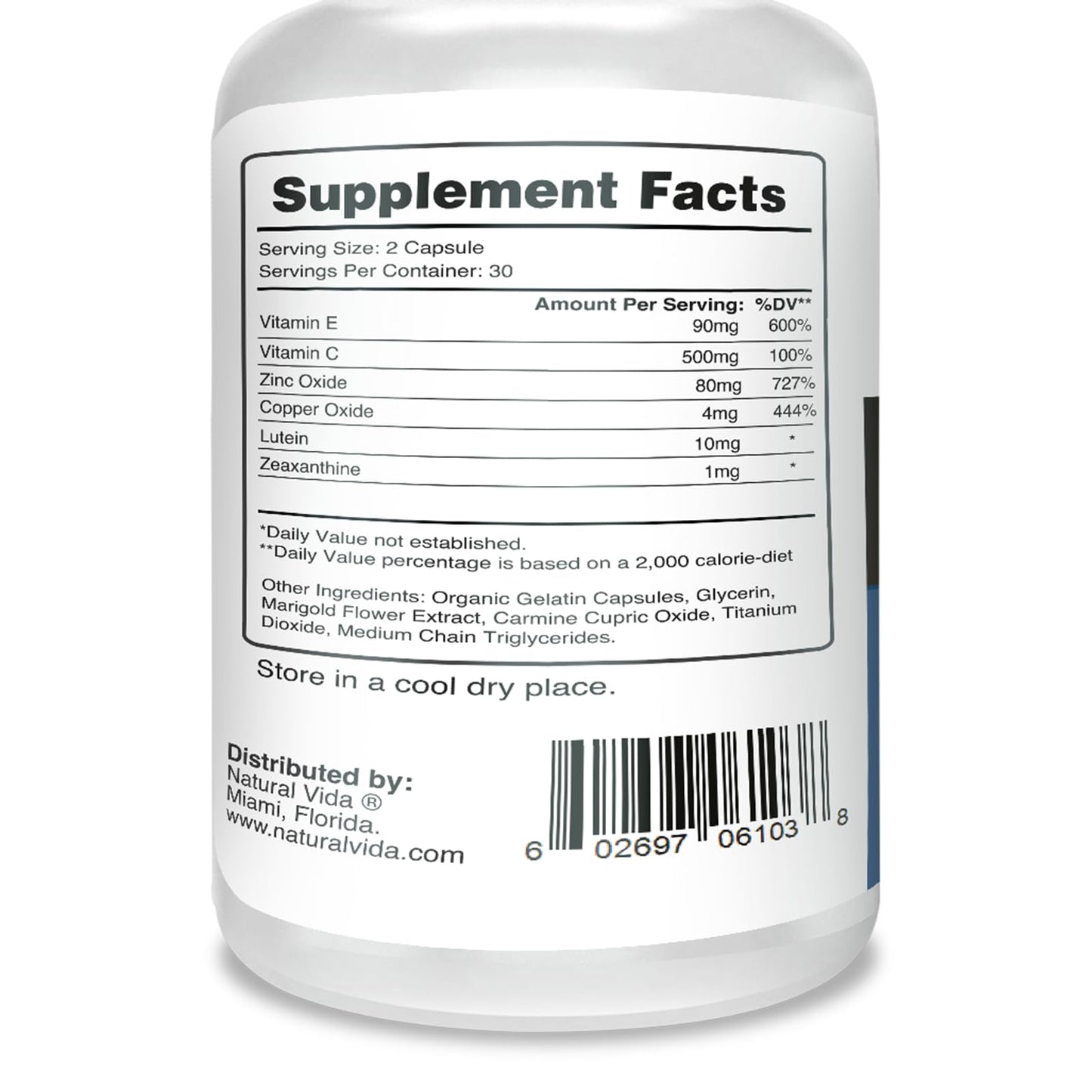 Natural Vida Perfect Vision AREDS2 Inspired Formula - Enhance Vision Supplement - Lutein Zeaxanthin Vision Complex Capsules, 60 Count