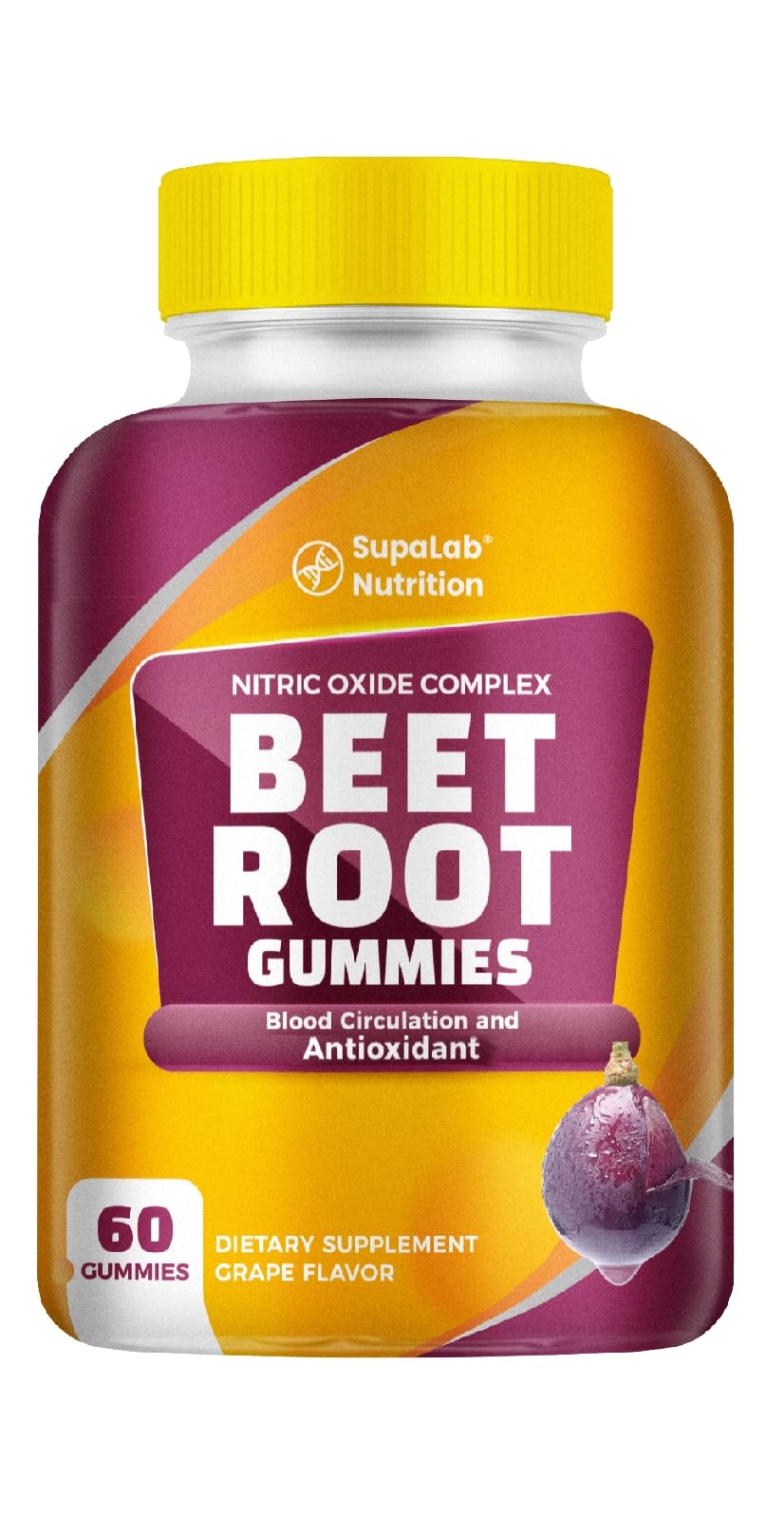 MEGNETA SupaLab Beet Root Gummies – Nitric Oxide Complex with Grape Seed & Pomegranate – Supports Blood Circulation & Antioxidant Defense – Grape Flavor, 60 Gummies