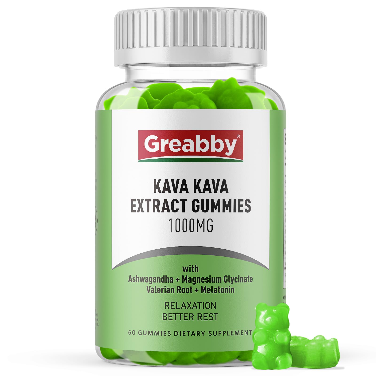 GREABBY Kava Kava Gummies 1000mg Per Serving, Sleep Support, Natural Lemon Flavor, 60 Gummies