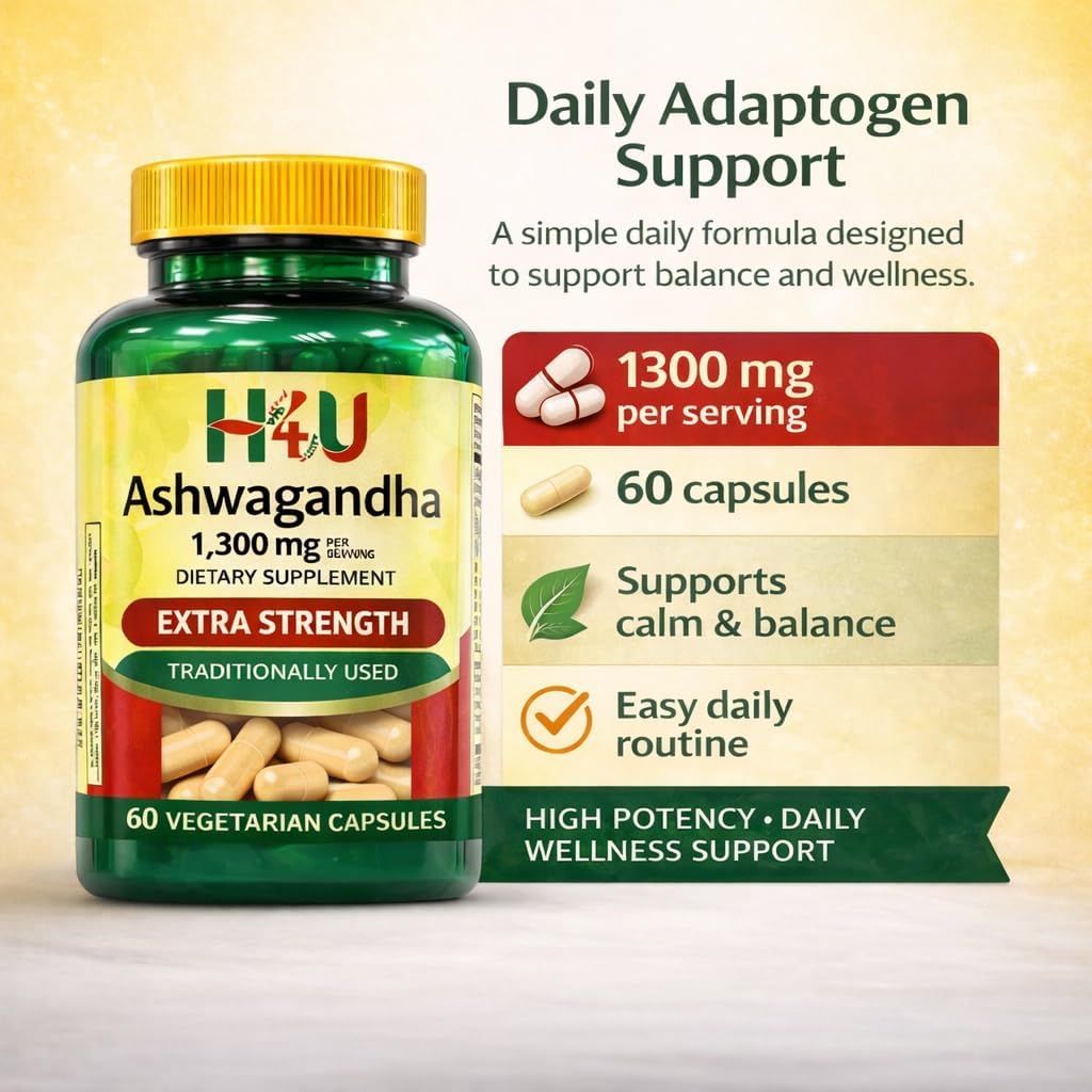 4 TOP CARE Ashwagandha Dietary Supplement 1300 mg Capsules, 60 Count