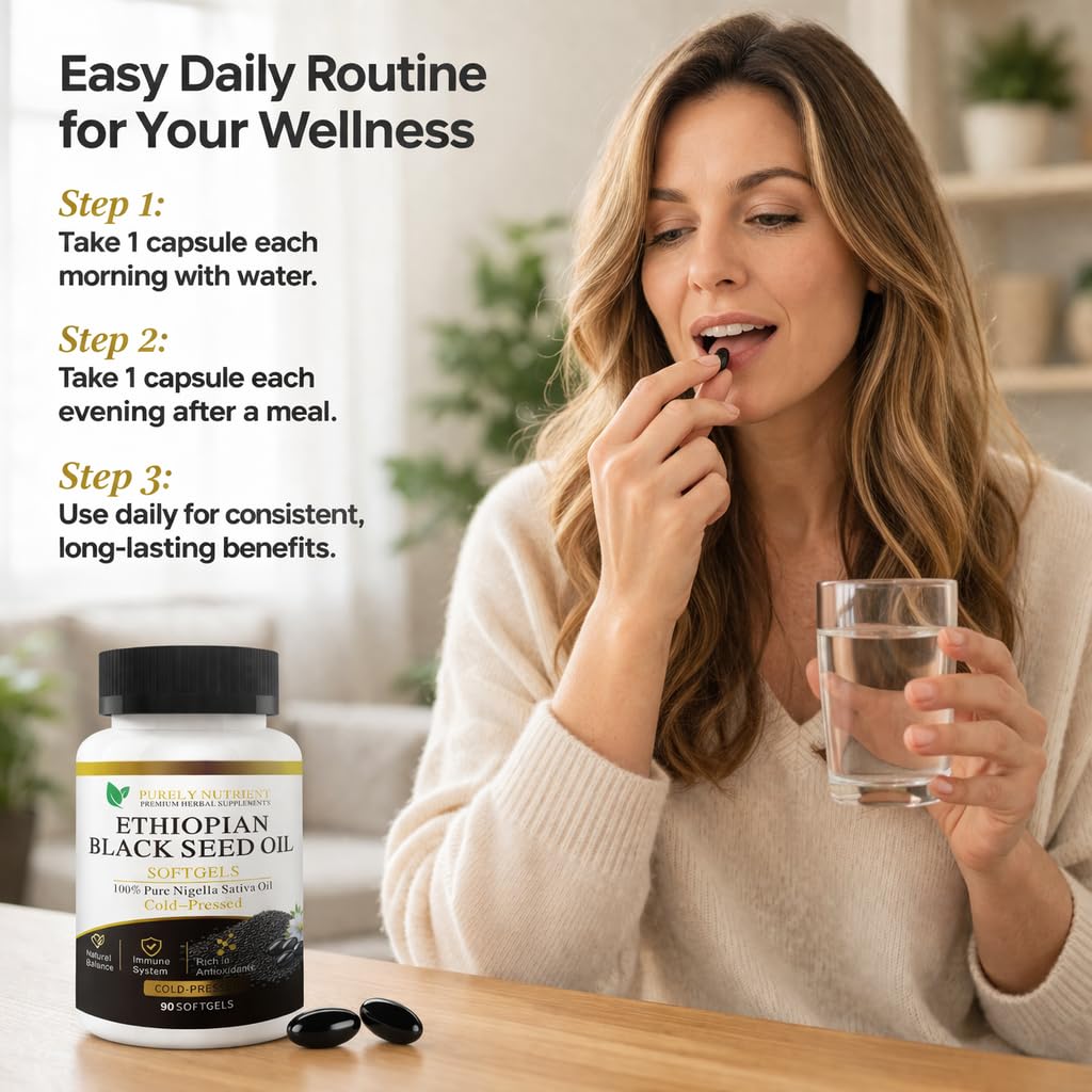 Kueysing Purely Nutrient Ethiopian Black Seed Oil Capsule, 90 Softgels, 5% Thymoquinone, Vegan Non-GMO Nigella Sativa
