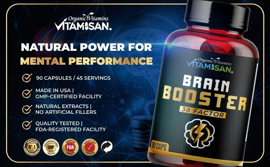 VITAMISAN Herbal Mushroom Supplement for Brain Health Brain Booster Capsules, 90