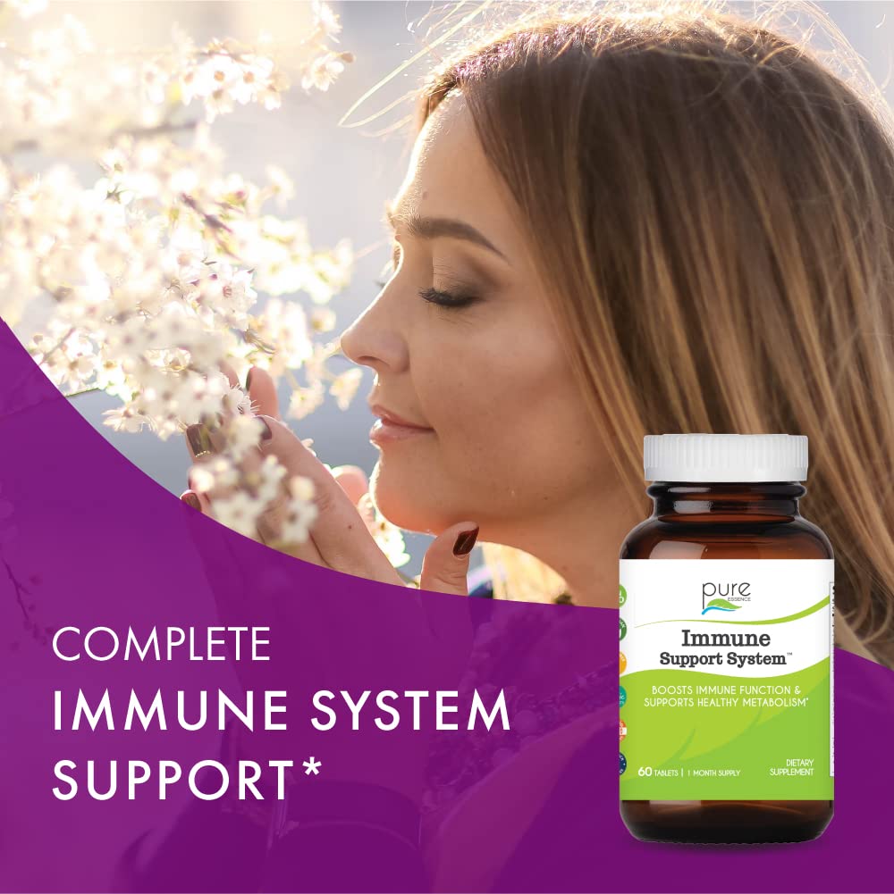 Pure Essence Labs Immune Cellular Support System with Maitake, Reishi, Shitake Mushroom, Spirulina, Colostrum, Fucoidan and More, 60 Tablets