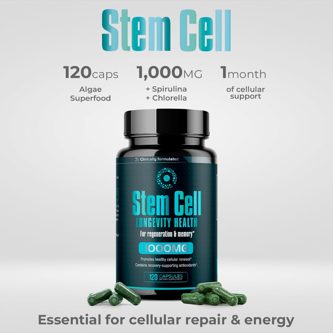 AURA VITAMINS Premium Stem Cell Supplements 1000mg Capsules, 120 Count