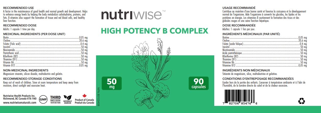 NutriWise High Potency B Complex Capsules, 90 Count