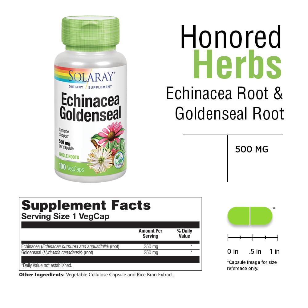 Solaray Echinacea Root & Goldenseal Root Supplement Capsules 100