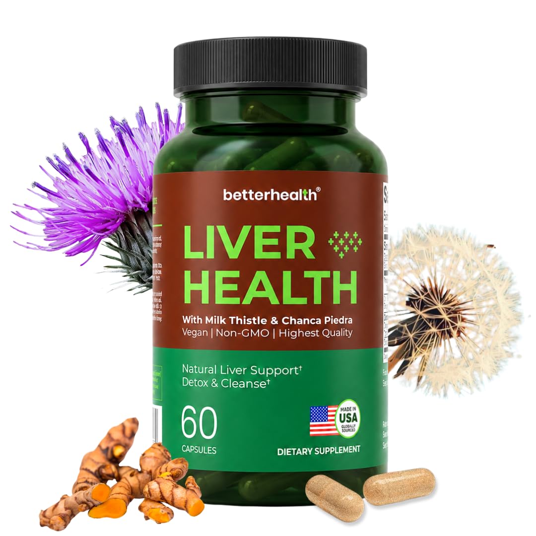 BetterHealth Liver Cleanse Detox & Repair Supplement with Milk Thistle, Dandelion Root & Artichoke Extract – Herbal Liver Support & Daily Detox Capsules, 60 Count