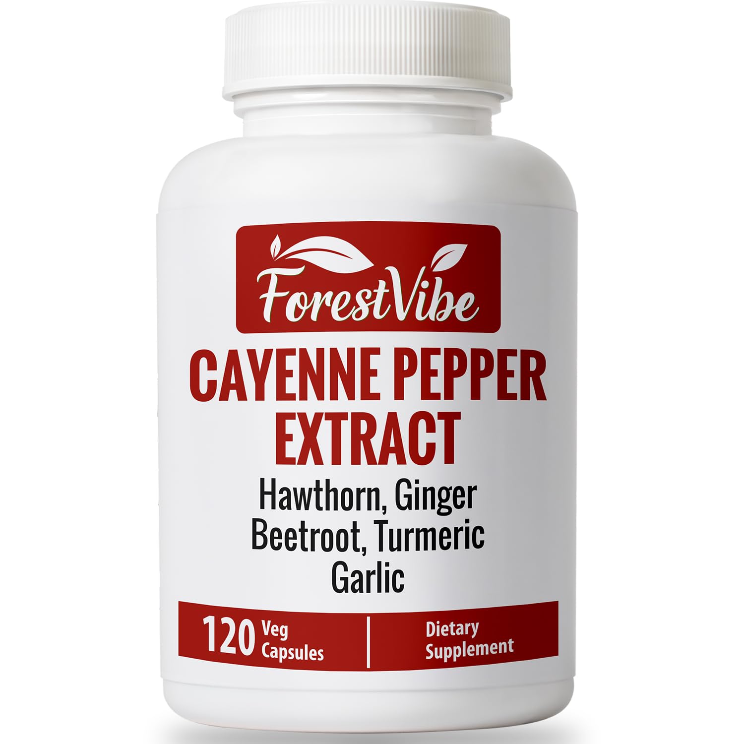 ForestVibe Cayenne Pepper Capsules with Hawthorn, Ginger, Beetroot, Garlic & Turmeric 7-in-1 Blend, 120 Capsules