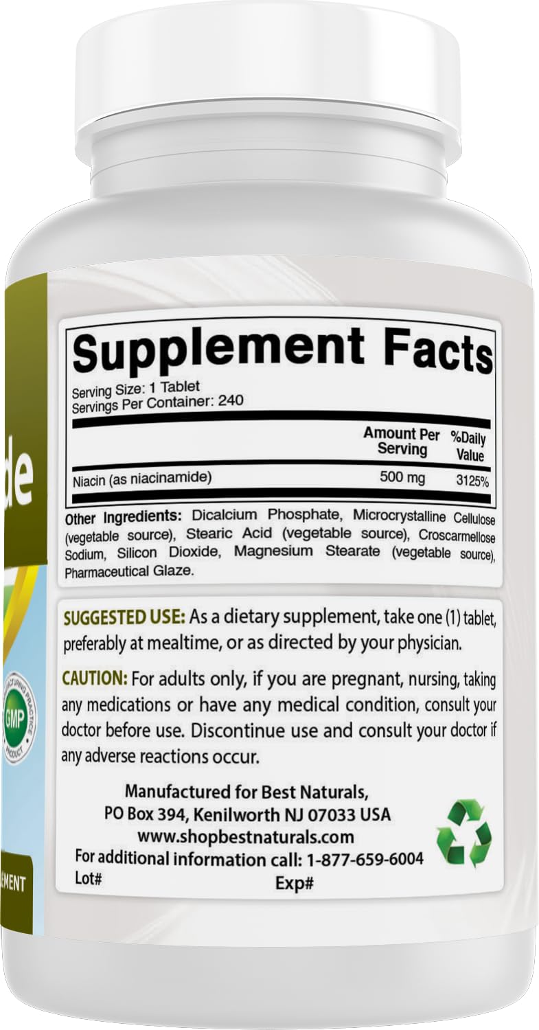 Best Naturals Niacinamide 500mg Tablet, 240 Count