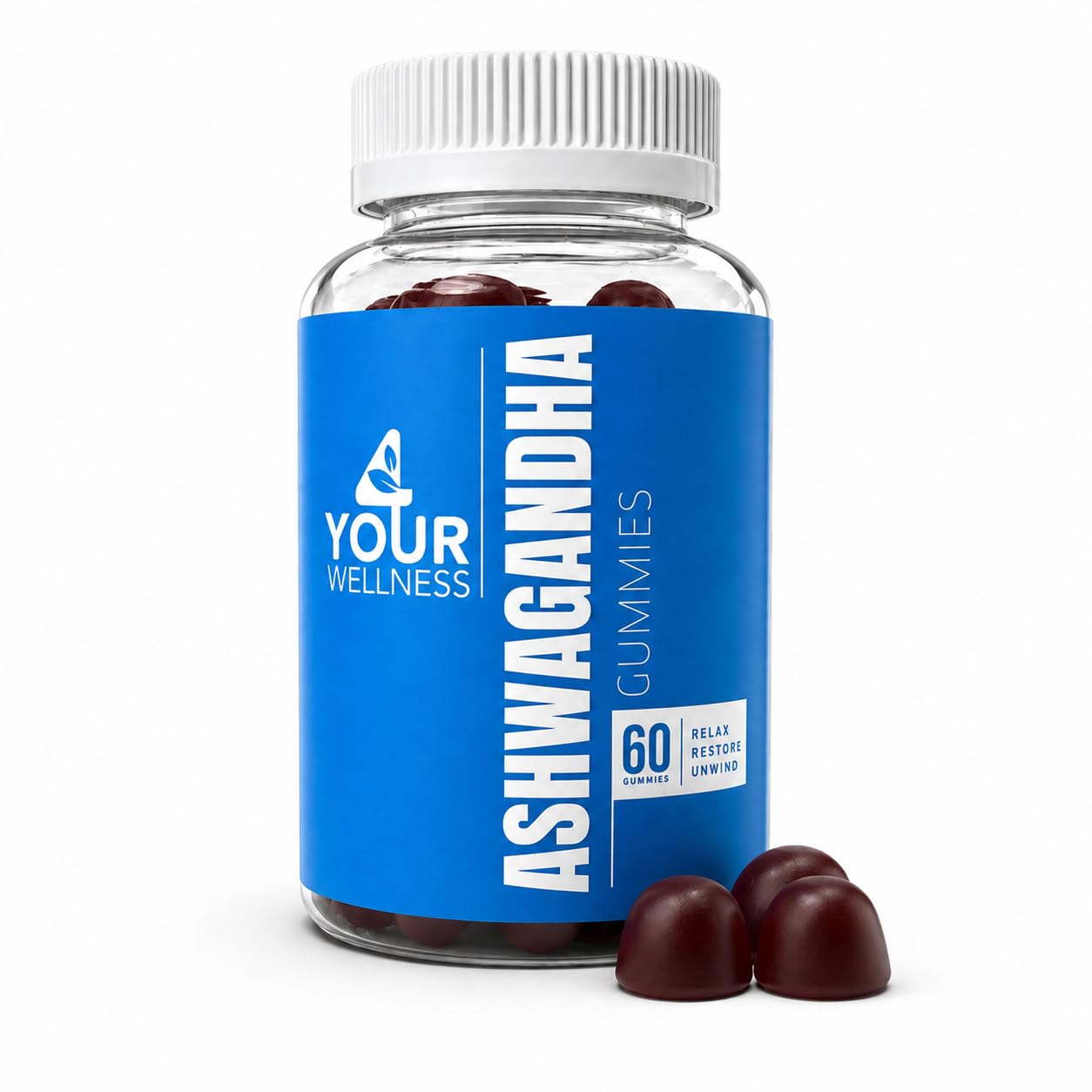 4 Your Wellness Ashwagandha Gummies with KSM-66 & Lion’s Mane Mushroom - Adaptogen Supplement with Vitamin D, Lemon Balm & Ginger, 60 Count