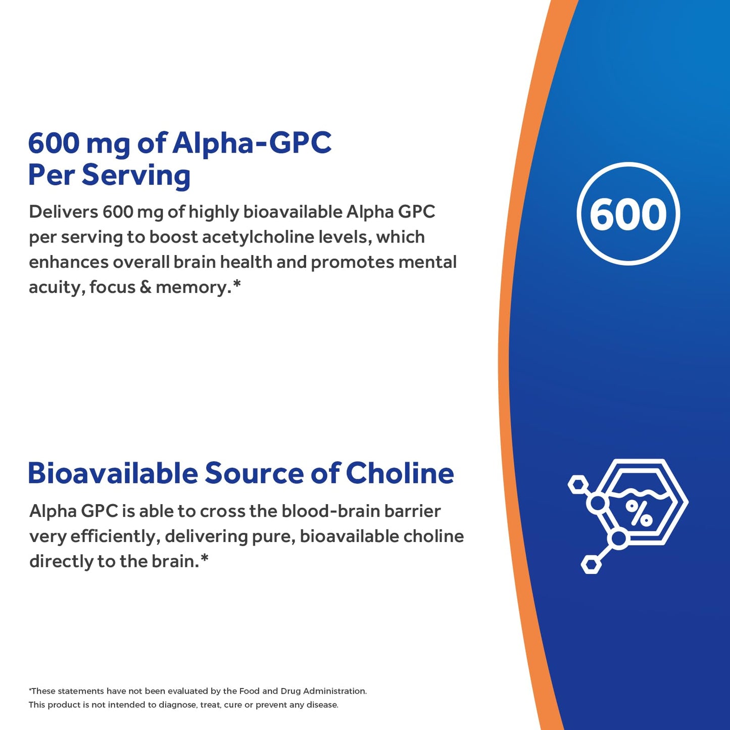 Doctor's Recipes Alpha GPC Choline Supplement 600 mg, Highly Bioavailable Source of Choline, Non-GMO, No Gluten, Memory, Focus, Cognitive Support for Women & Men, 120 Capsules