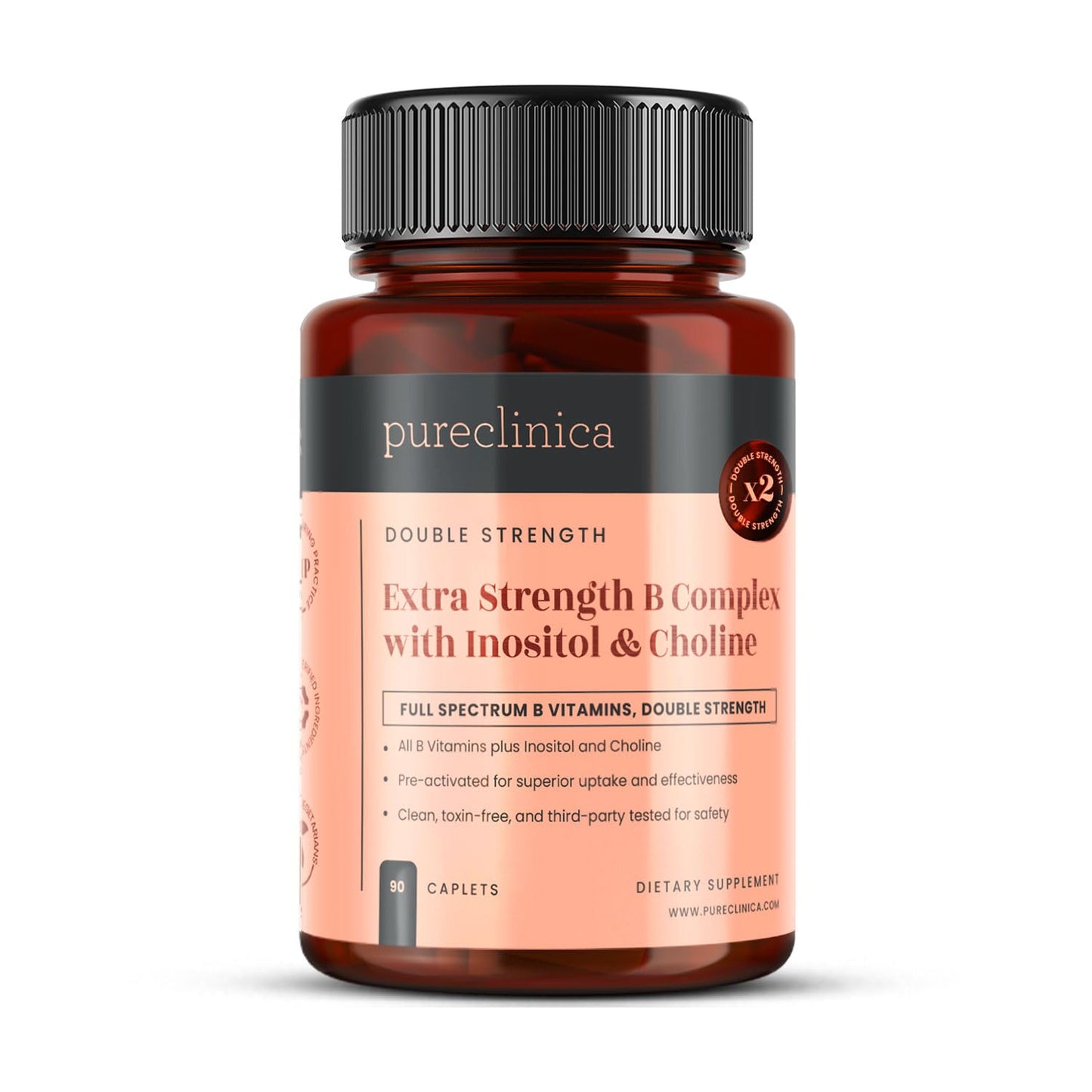 pureclinica Extra Strength B Complex with Inositol & Choline Caplets 90 Count