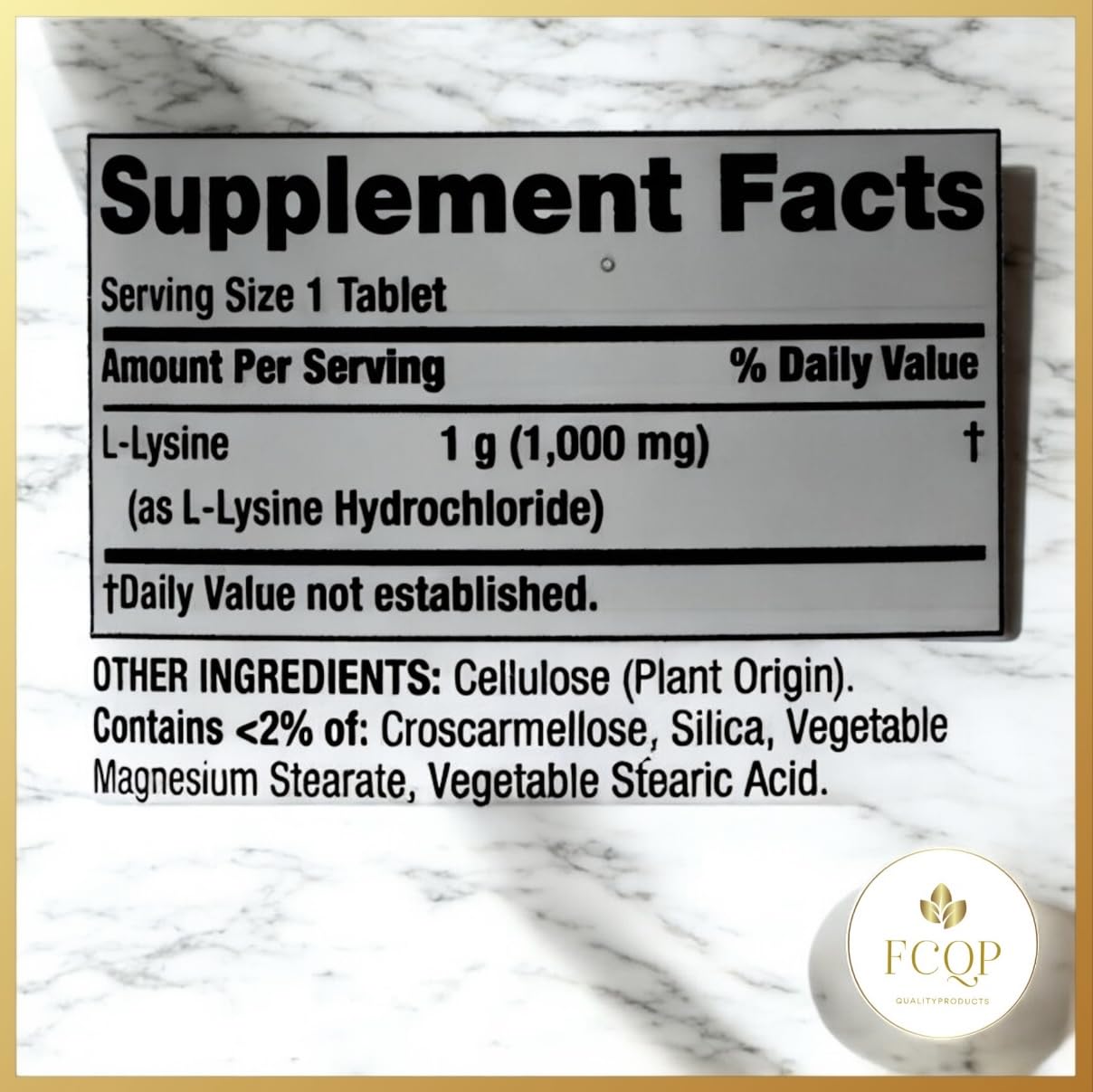FCQP L-Lysine Dietary Supplement 1000mg, 100 Tablets