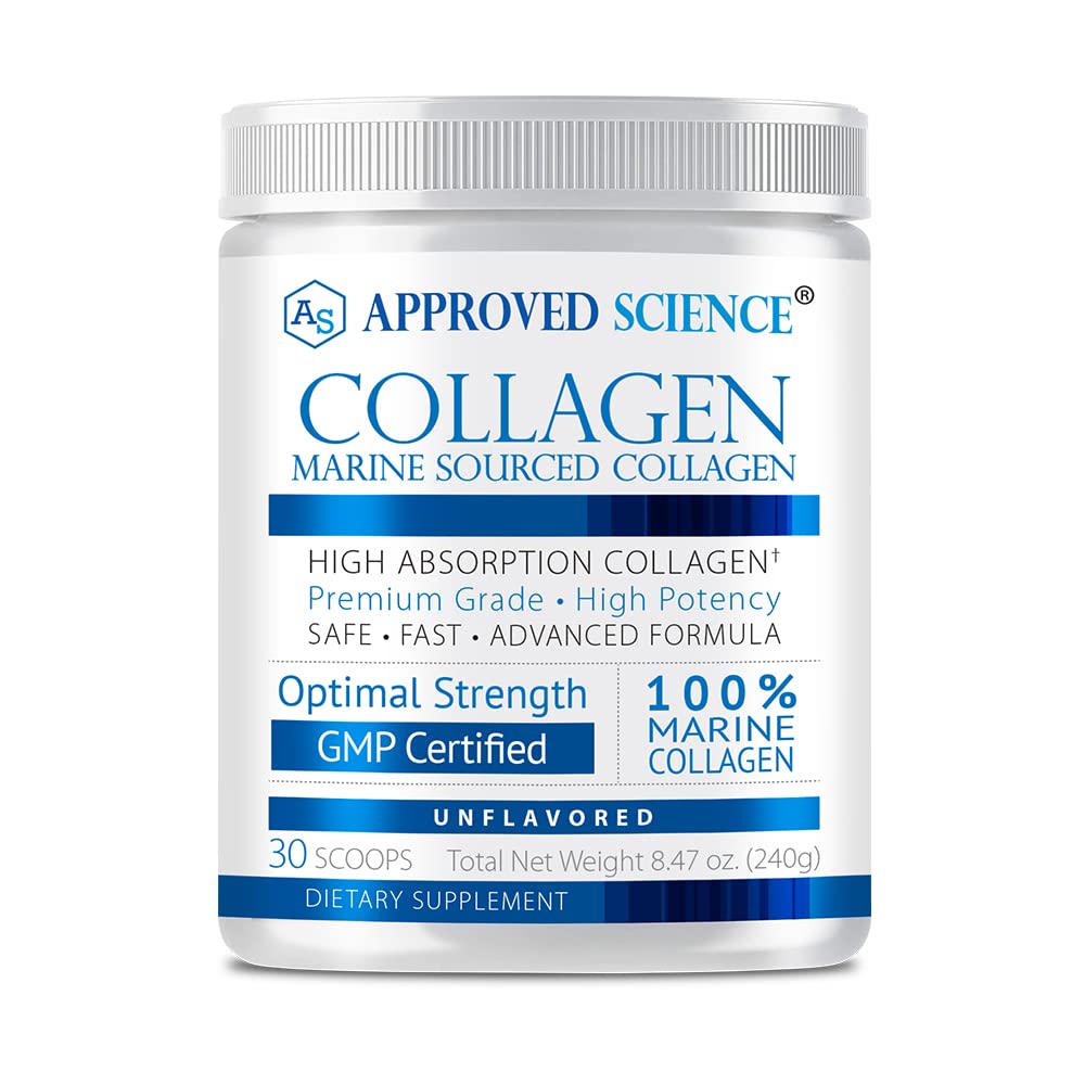 Approved Science Collagen Powder - Unflavored Hydrolyzed Collagen Peptides for Women & Men - Marine Sourced - Hair, Skin, Nails & Joints, 8.47 Ounce