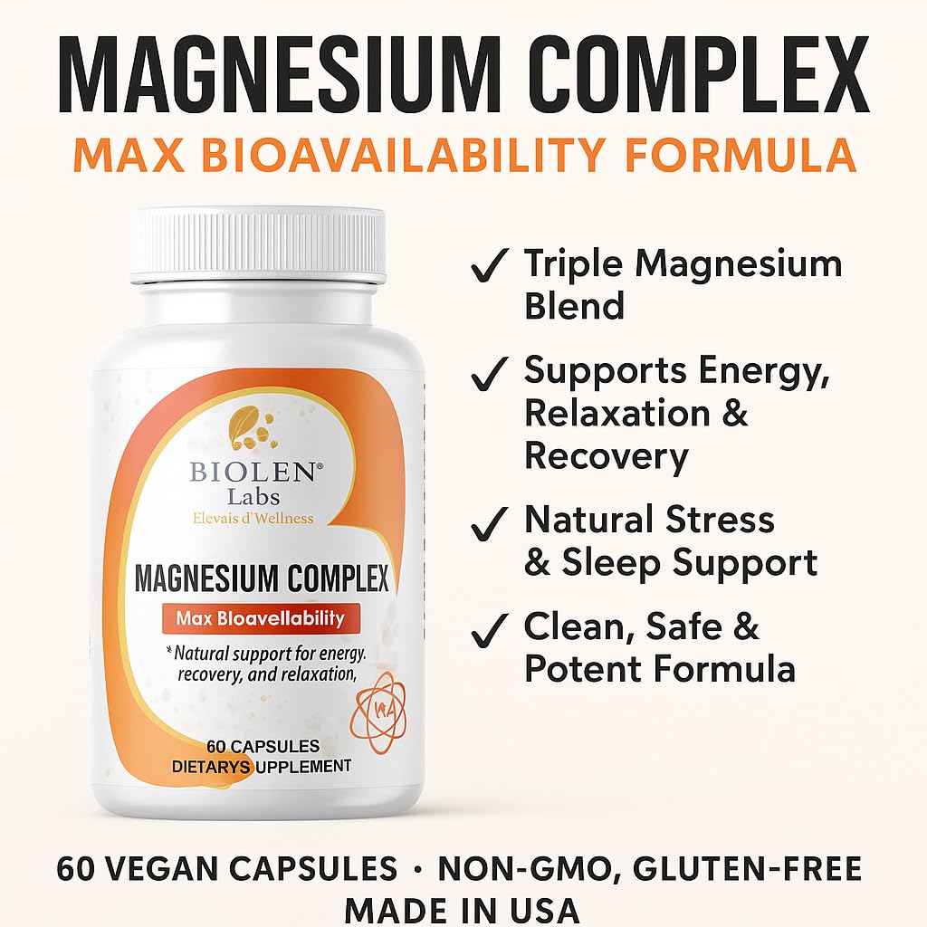 Biolen Labs Elevated Wellness Magnesium Complex Max Bioavailability Formula for Energy, Recovery, Relaxation Capsules, 60 Count