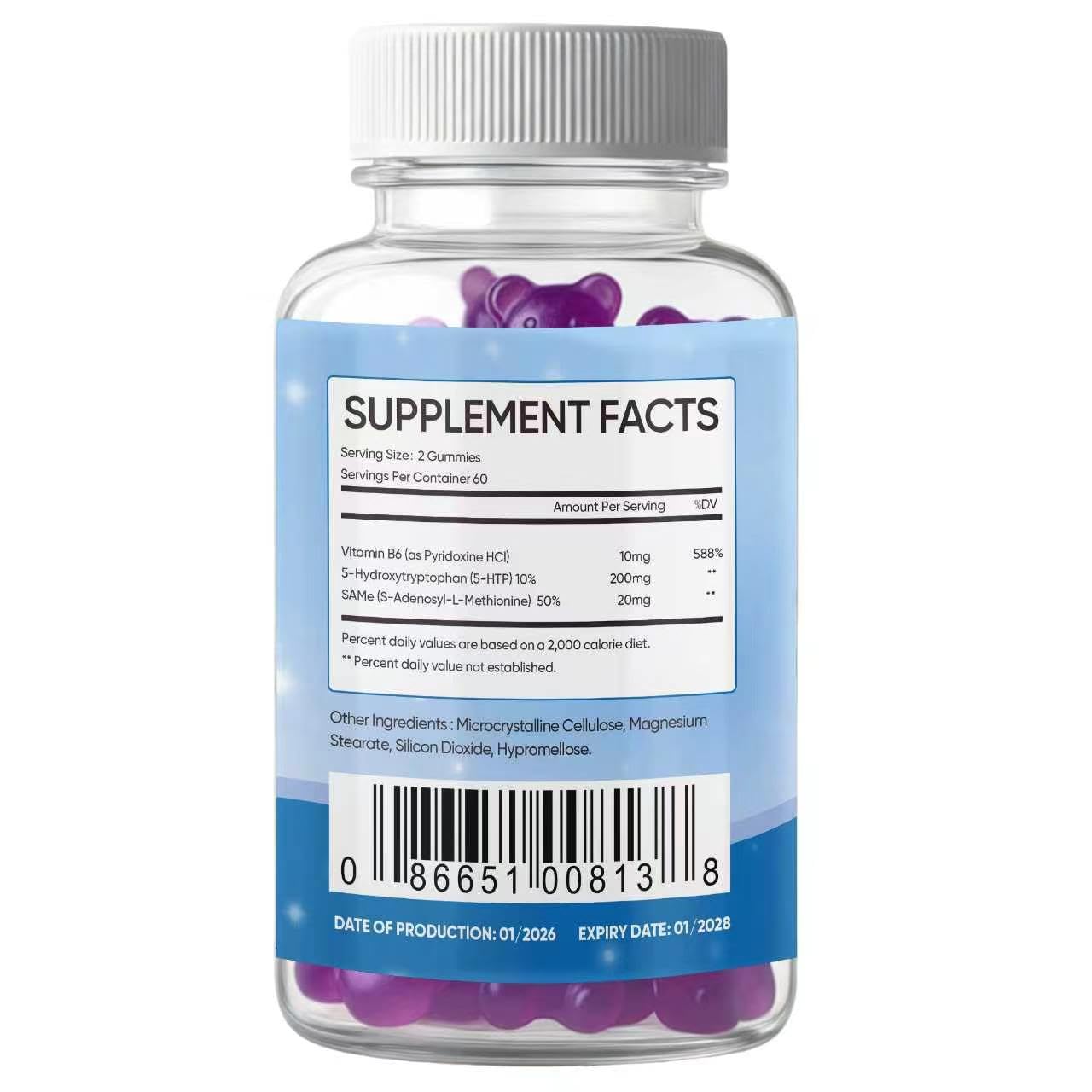 FUYUEO 5-HTP Gummies 200mg with SAMe & Vitamin B6, 60 Gummies