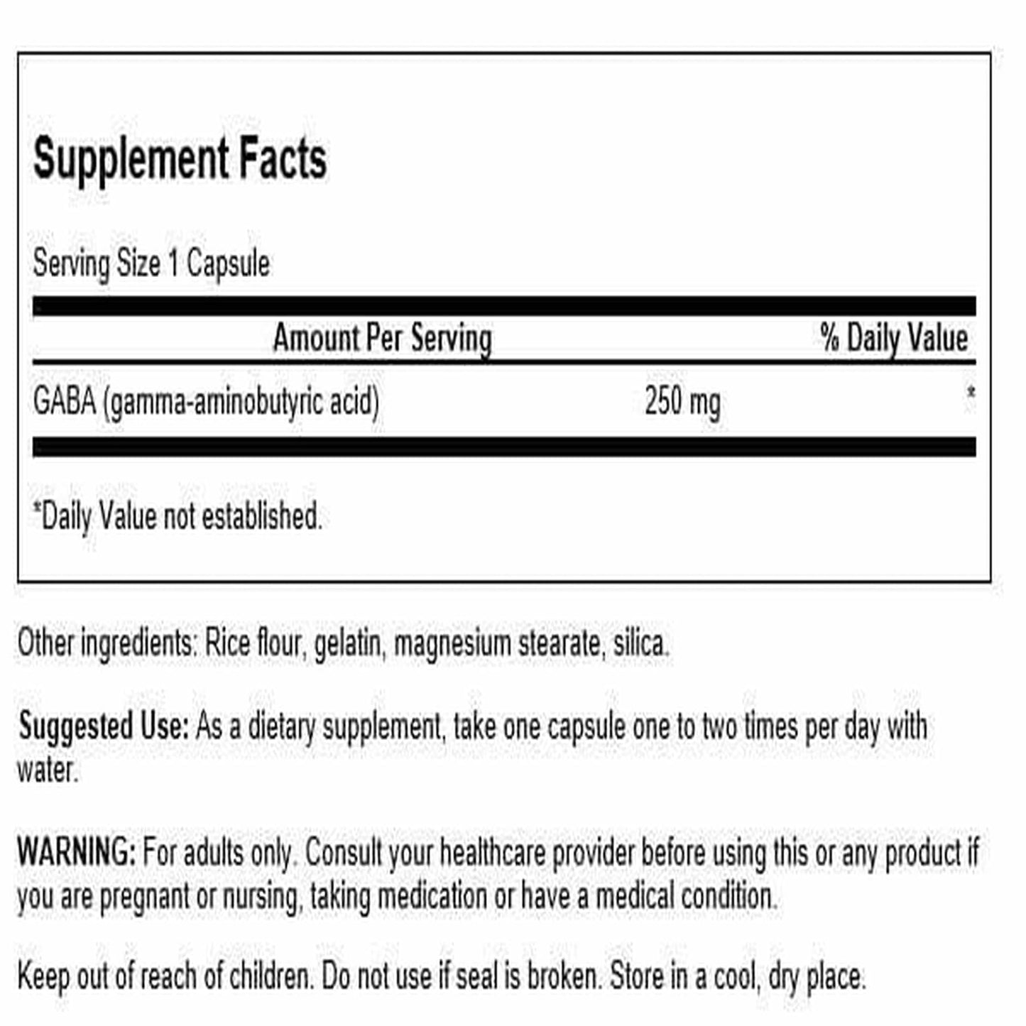 Swanson GABA Gamma Aminobutyric Acid 250 mg Capsule, 60 Capsules