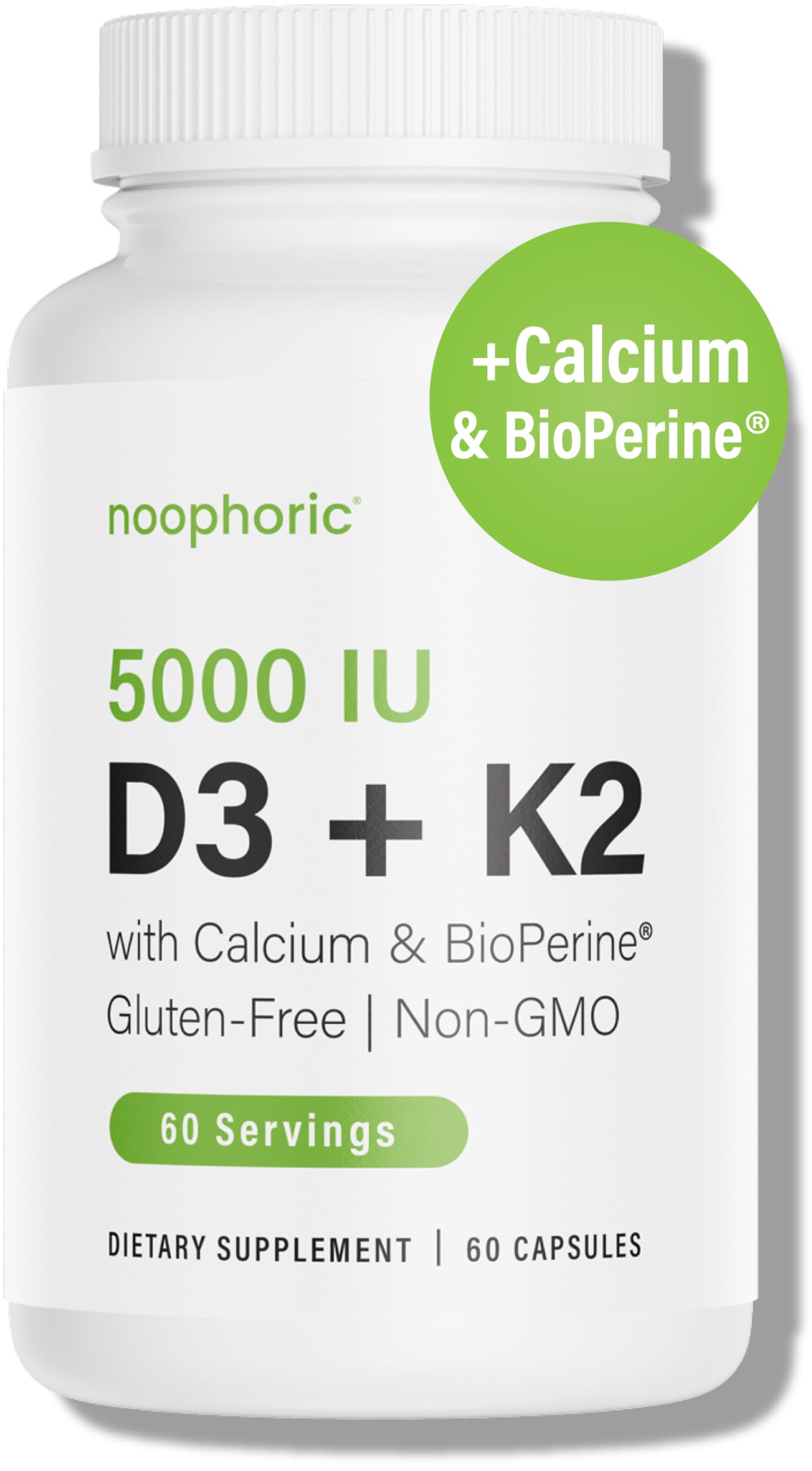 Noophoric Vitamin D3 K2 5000 IU with K2 MK7, 60 Capsules