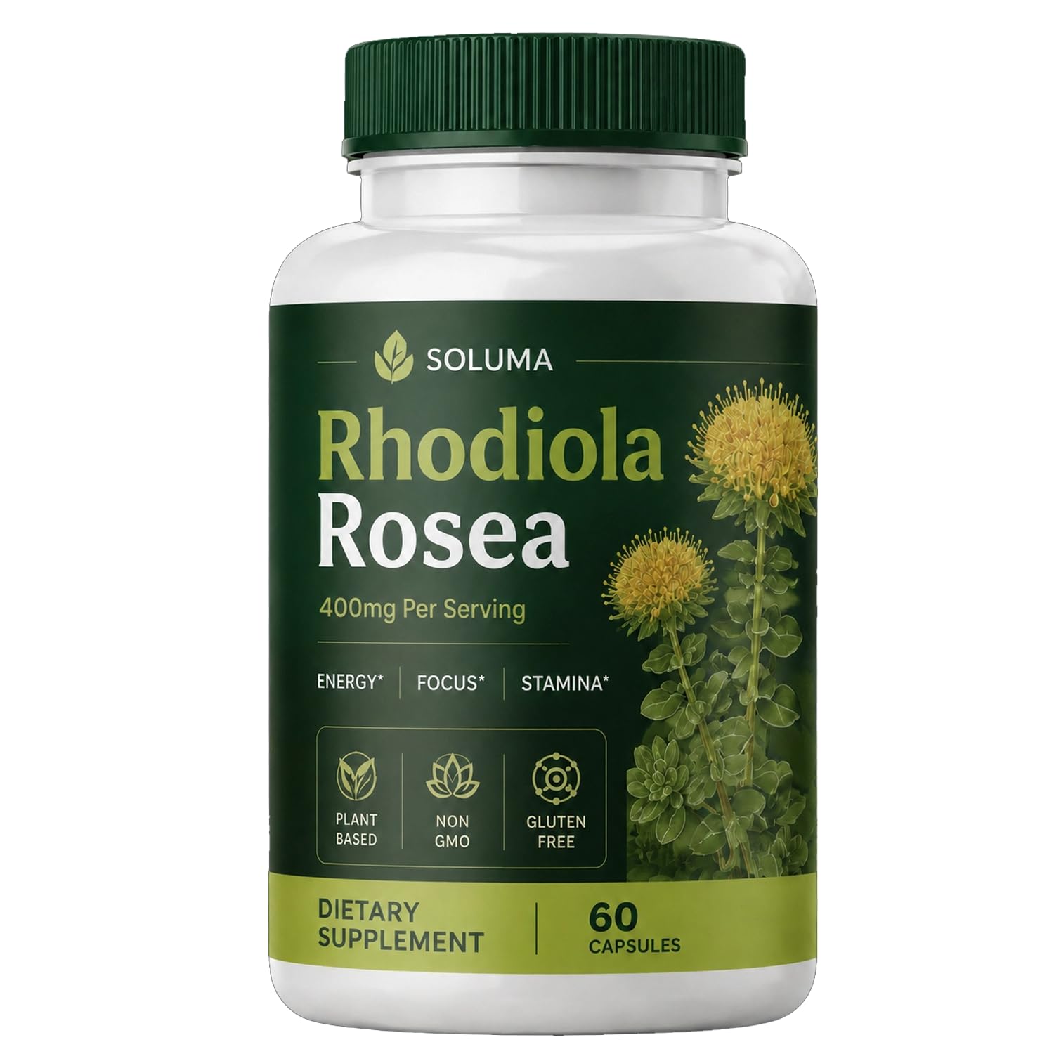 Morshny Soluma Rhodiola Rosea Capsules 400mg, Organic Rhodiola Extract, Adaptogen Supplement for Energy Support, Daily Wellness, Mental Focus, 60 Capsules