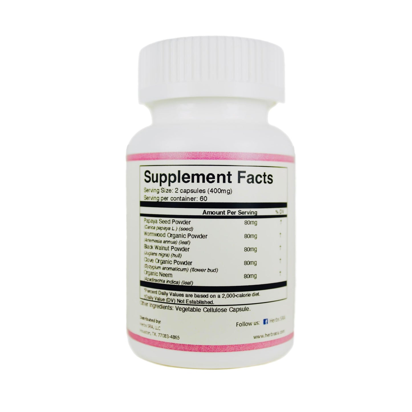 Herbs SRA ParasCleaner Digestive Balance Supplement with Papaya Seed, Wormwood, Black Walnut, Clove & Neem Supports Digestive Wellness 120 Capsules