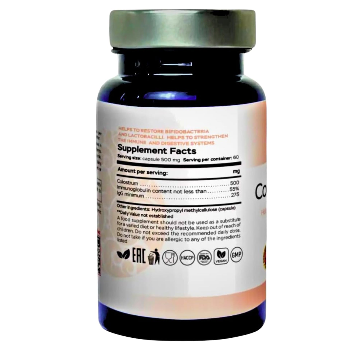 RaDoTech Colostrum IgG≥55% Extra Premium 500 mg Per Capsule, 60 Capsules