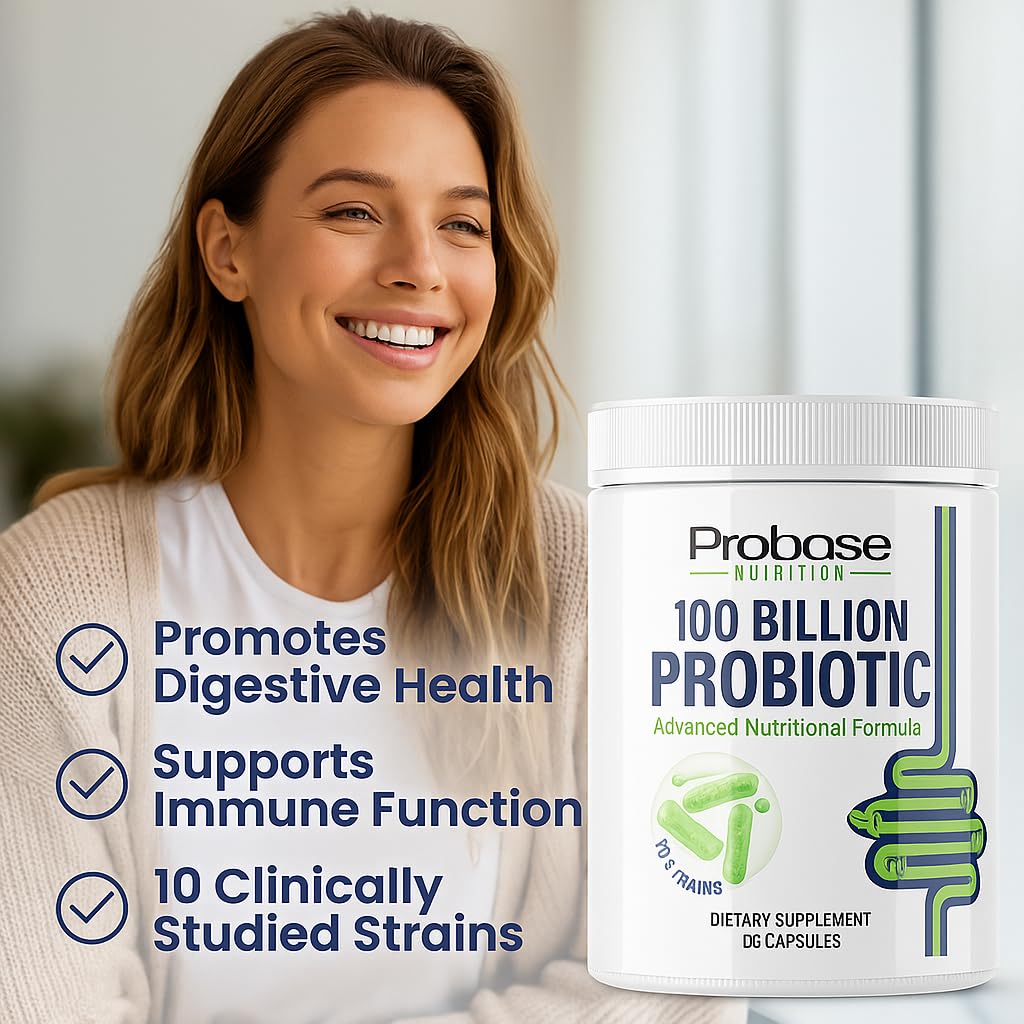 Probase Nutrition Probiotic Capsule, 30 Count, 100 Billion CFU, 10 Strains with Prebiotics