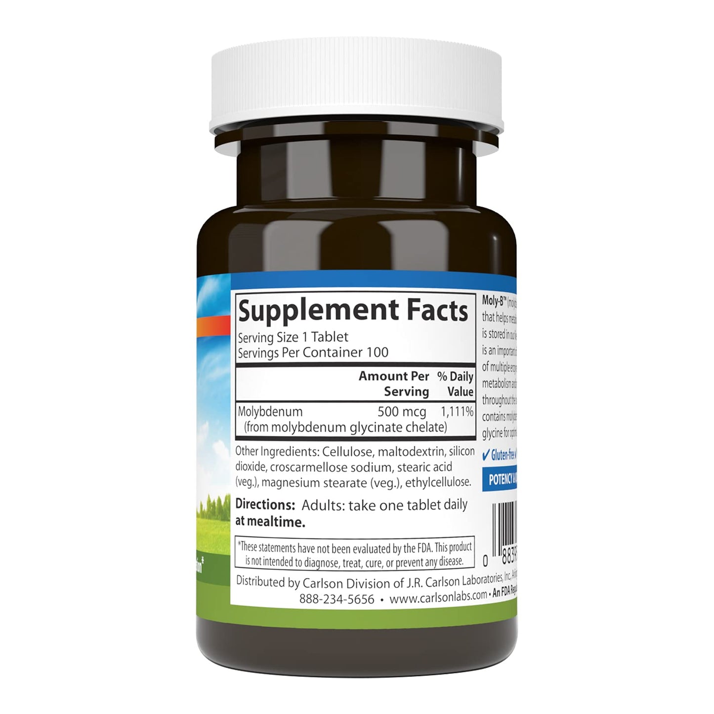 Carlson Moly-B Chelated Molybdenum Metabolism Support and Enzyme Activation Tablet, 100 Tablets