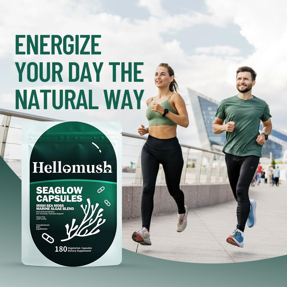 Hellomush Organic Sea Moss Capsules with Reishi & Tremella 10:1 Extract, Immune Support, 180 Capsules