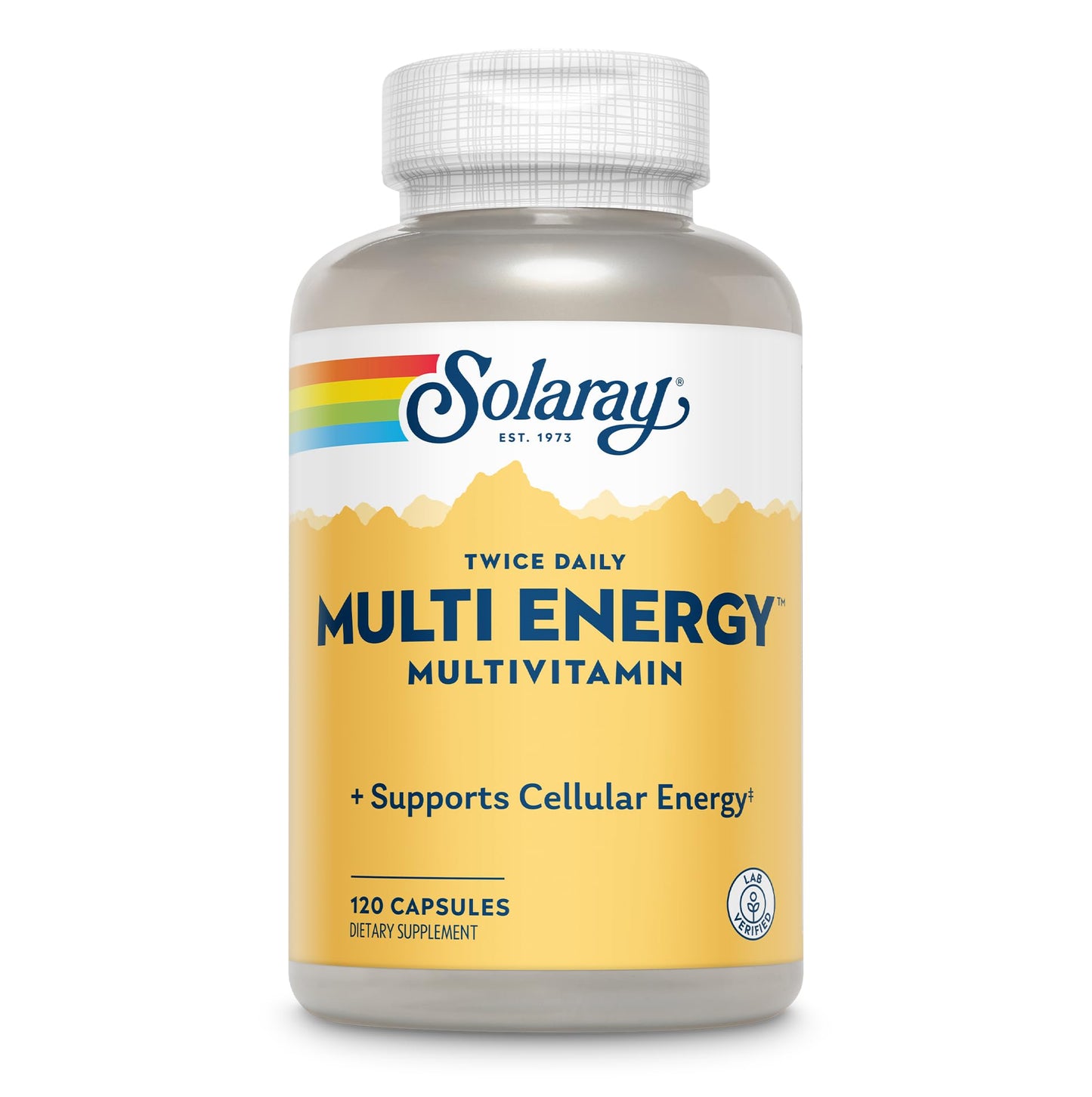 SOLARAY Twice Daily Multi Energy Multivitamin, Iron Free Capsule, 120 Count