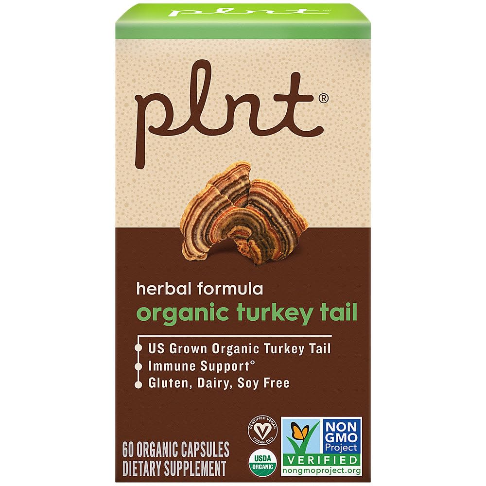 plnt Organic Turkey Tail Mushroom Herbal Formula for Immune Support, 60 Capsules