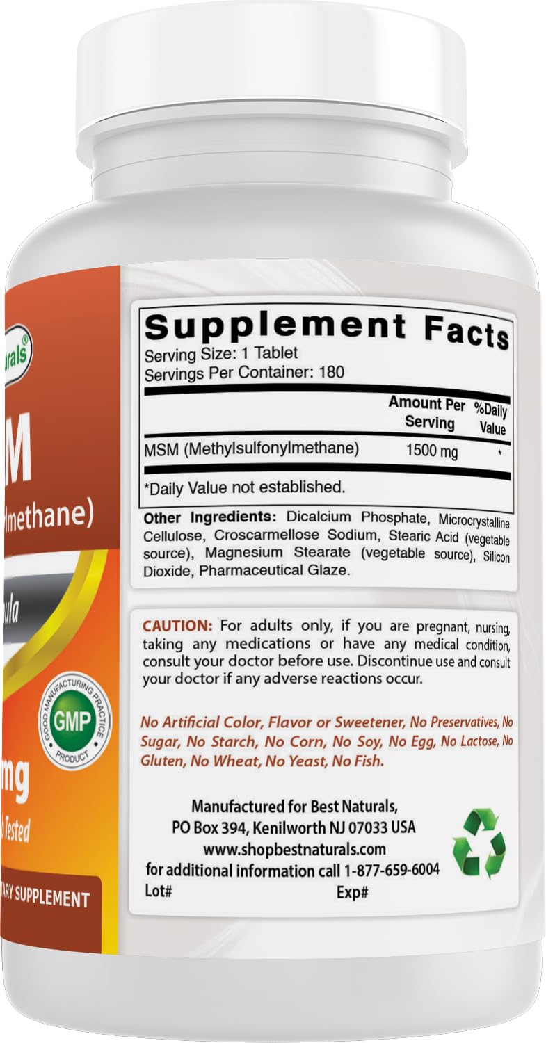 Best Naturals MSM 1500 mg Tablet, 180 Tablets