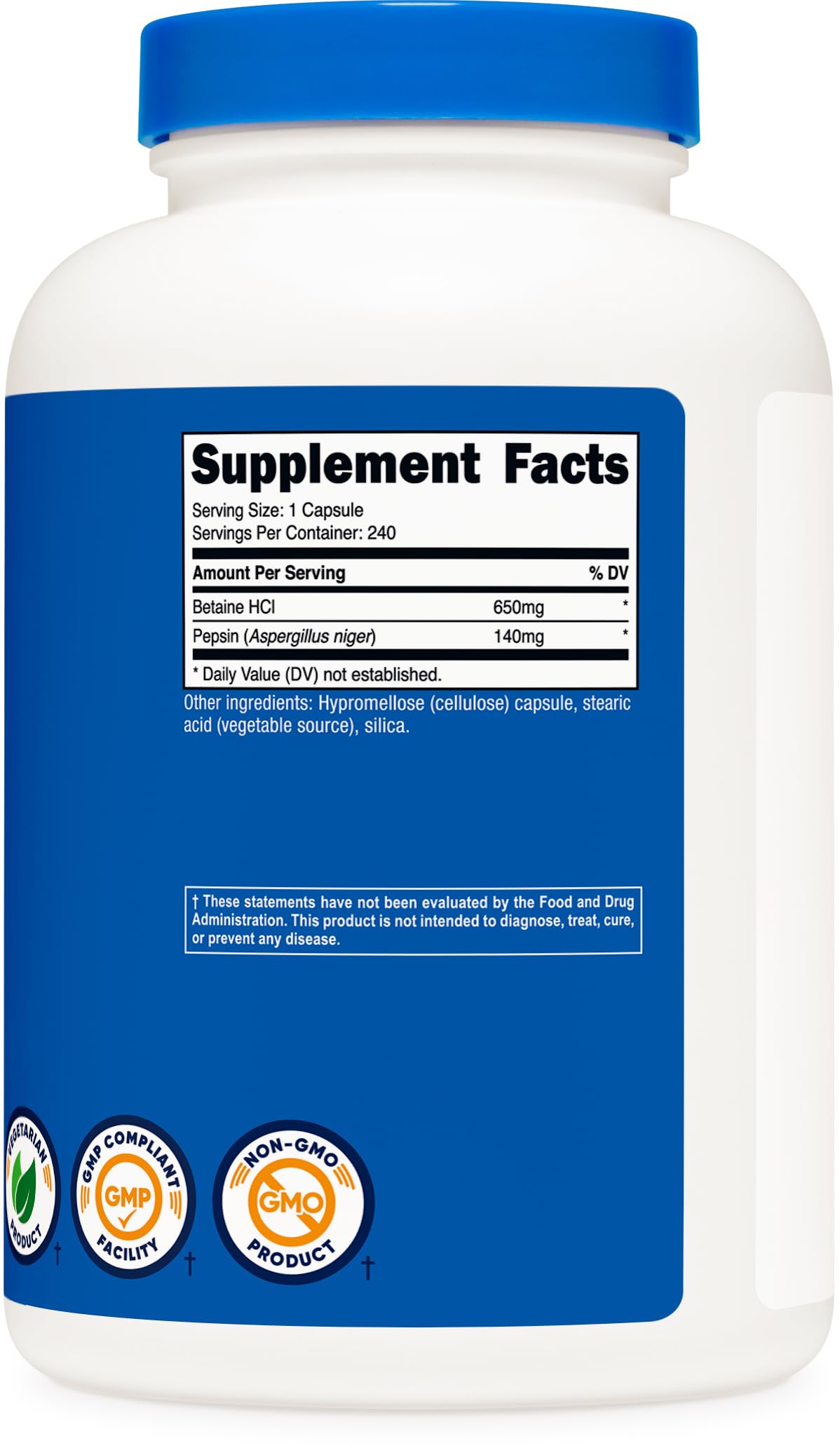 Nutricost Betaine HCl + Pepsin (790mg) Capsules, 240 Count