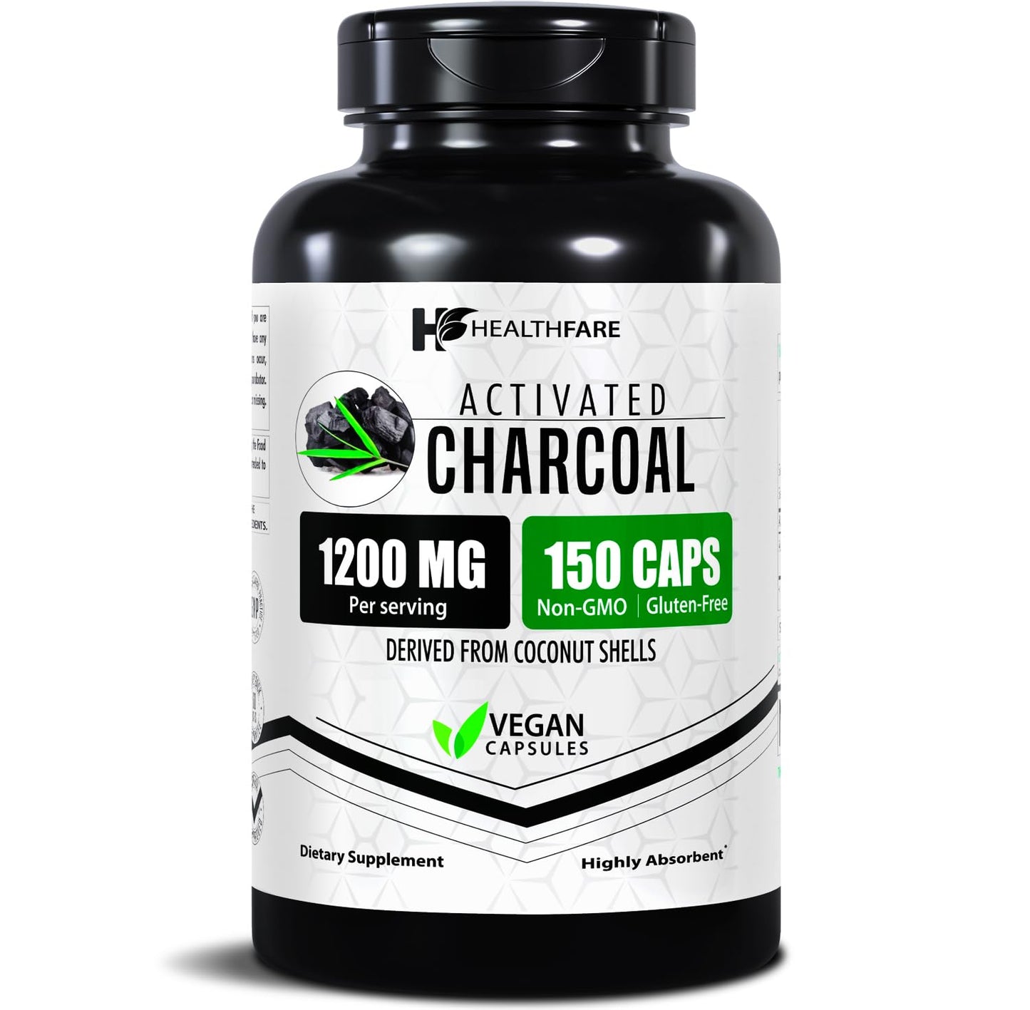 Healthfare Activated Charcoal 1200mg Capsules, 150 Count