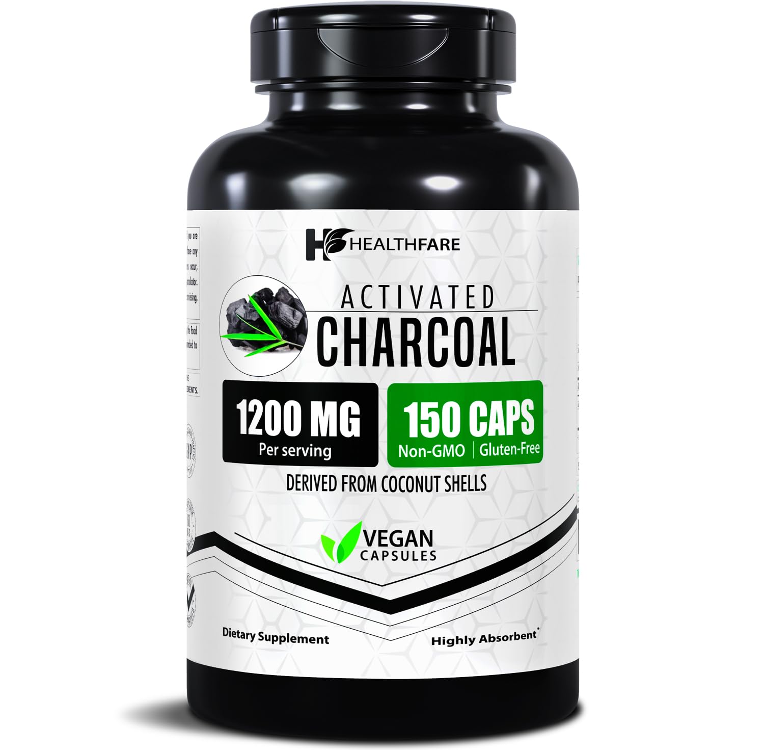 Healthfare Activated Charcoal 1200mg Capsules, 150 Count