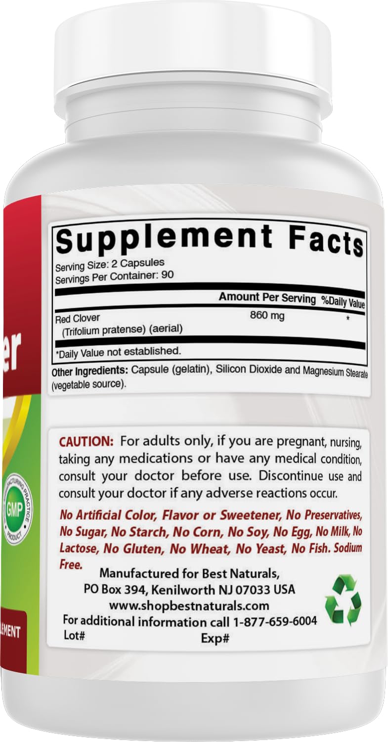 Best Naturals Red Clover 430 mg Capsules, 180 Count