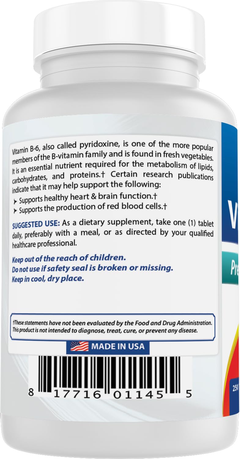 Best Naturals Vitamin B6 Tablet, 100 mg, 250 Tablets
