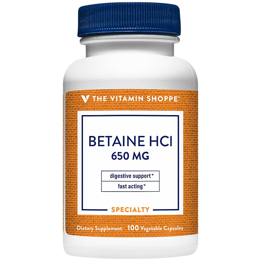 The Vitamin Shoppe Betaine HCl Fast-Acting Digestive Support 650 Capsules, 100 Count