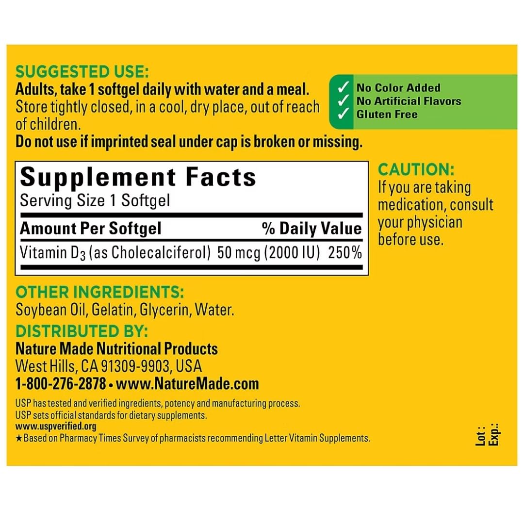 Nature Made Vitamin D3 2000iu Softgels 320 Count